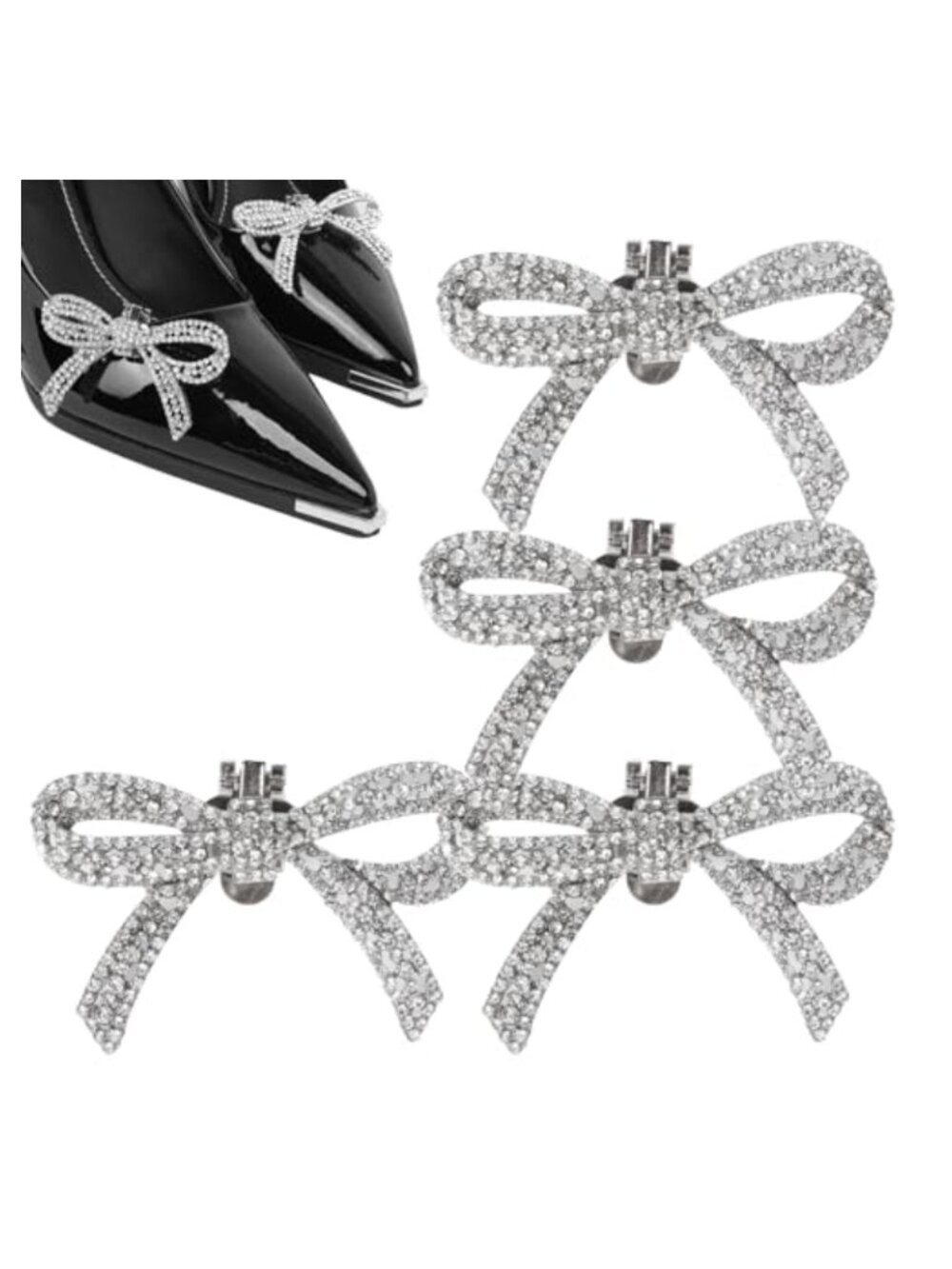 4Pcs Bow Shoe Clips Rhinestone Detachable Shoe Charms for Heels Wedding Bridal
